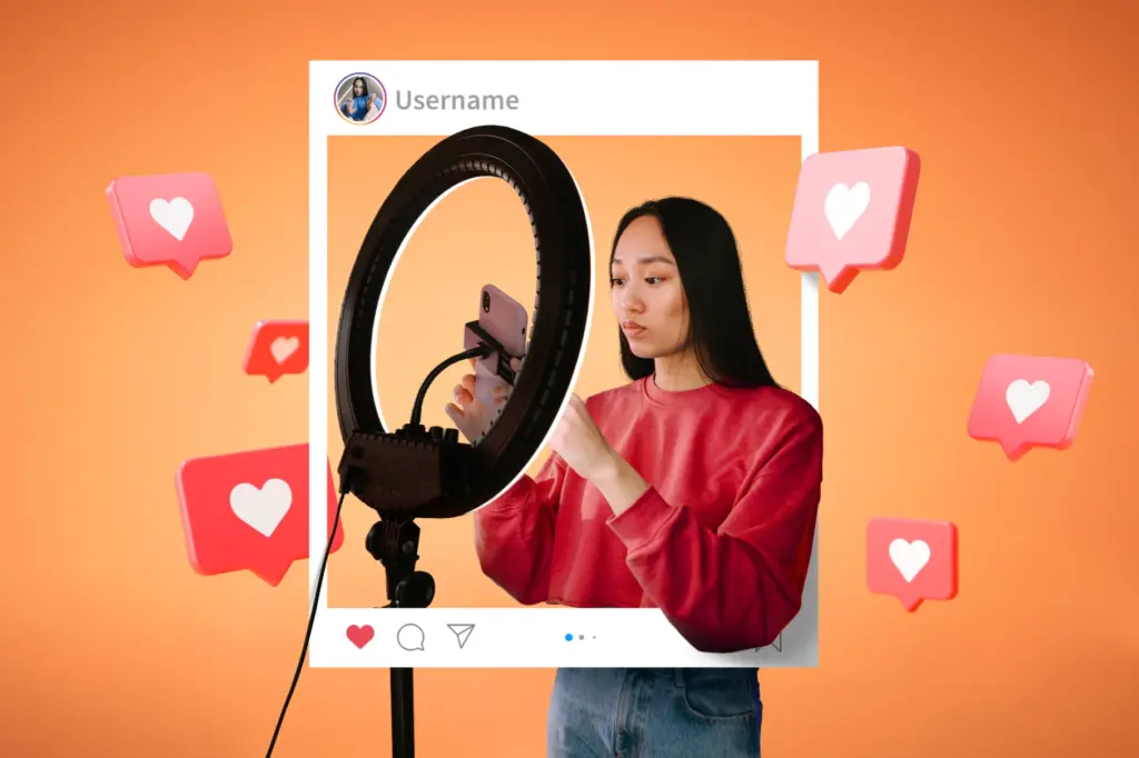 A content creator recording a video with a ring light, symbolizing influencer marketing trends and social media engagement in 2025.